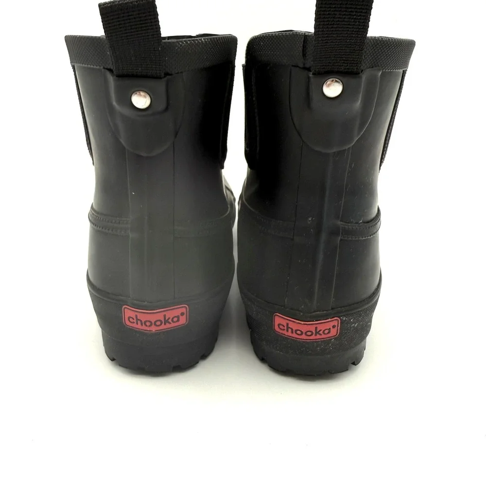EUC Ladies US 9 Chooka Chelsea Duck Rainboots Black Waterproof Fleece Lined
